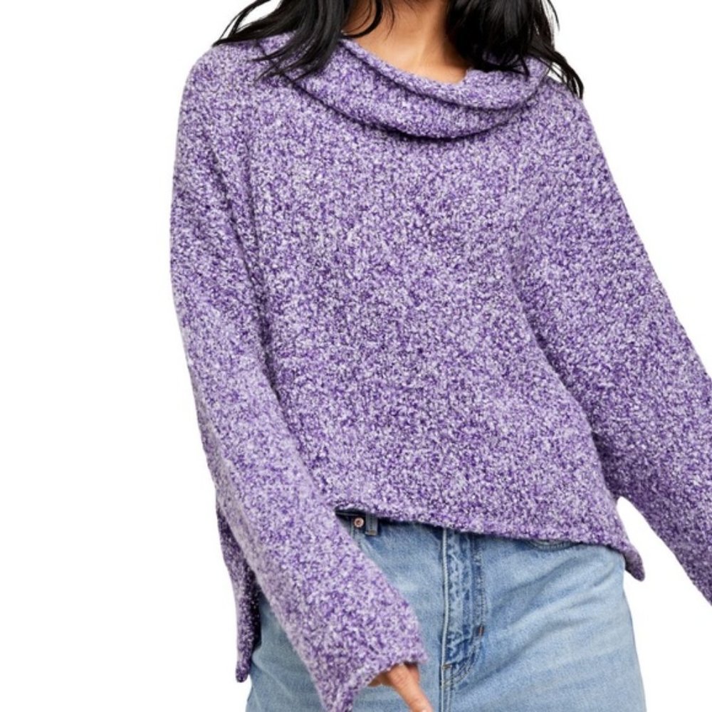 Free People BFF Cowl Neck Pullover Sweater Grape Hyacinth M NWT